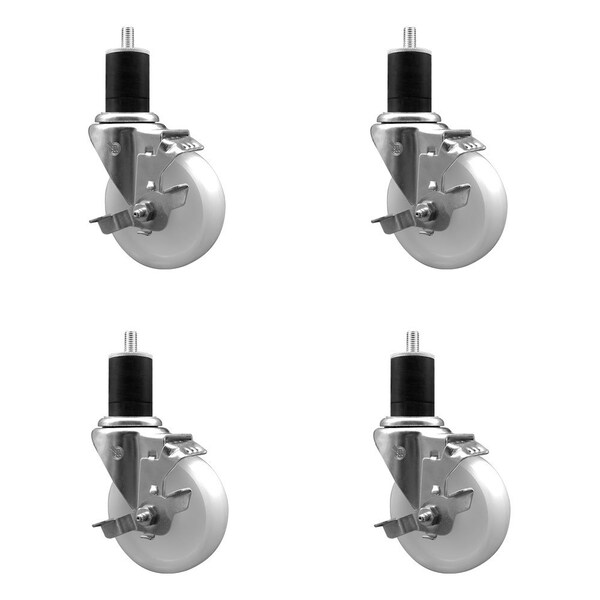 Service Caster 4'' Nylon Swivel 1-3/4'' Expanding Stem Caster Set with Brake, 4PK SCC-EX20S414-NYS-TLB-134-4 - main